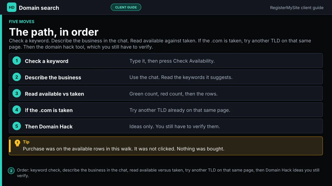 Domain search results slide
